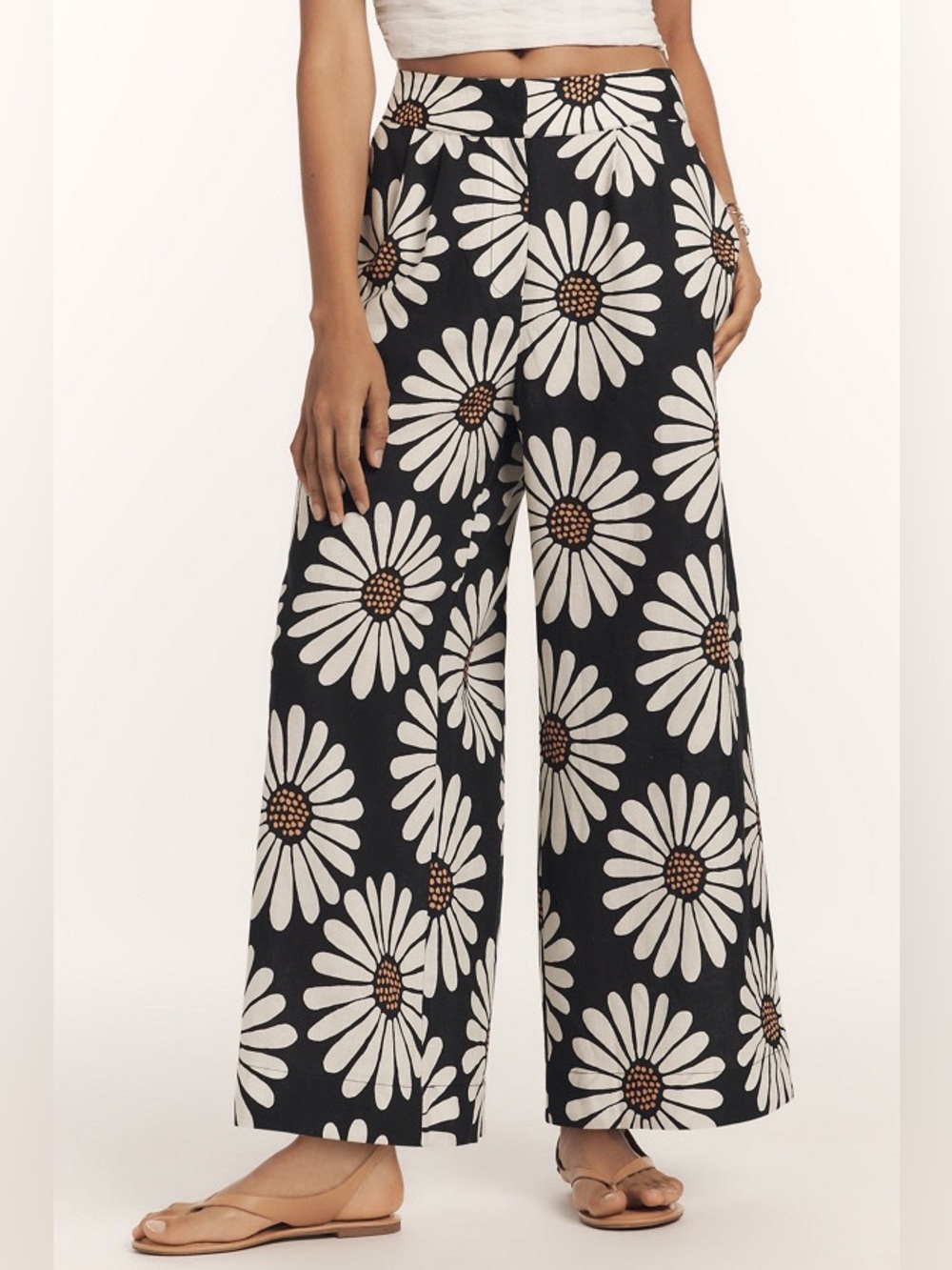 Farm Rio Linen Blend Daisy Wide-Leg Pants - Picture 4 of 9